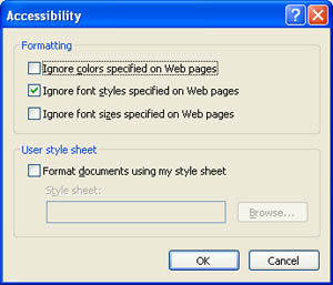 Internet Options Accesibility Dialog Window